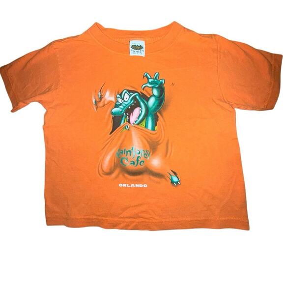 Vintage Kids Xsmall Xs 4/5 Rainforest Cafe Shirt Orange Animal Graphic Crocodile - Picture 1 of 4